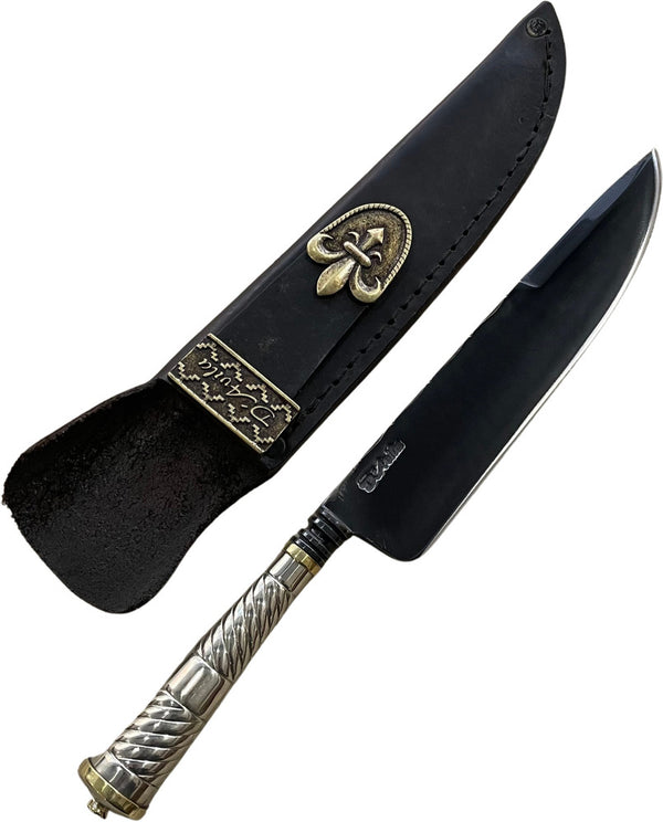 Faca Churrasco Prateada 8'' em aço carbono, Cabo prateado em alpaca, fosfatizado