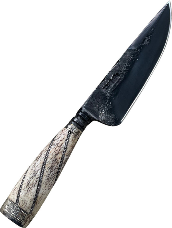 Faca Churrasco Retovada 6'' em Aço Carbono, Cabo em Osso, BrutForj Fosfatizado
