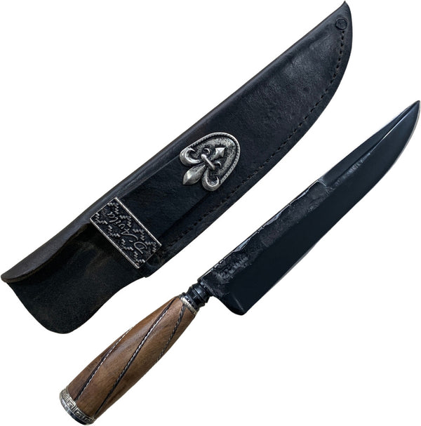Faca Churrasco Retovada 8", aço carbono, cabo de madeira, brutfotj fosfatizado