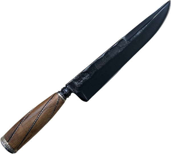 Faca Churrasco Retovada 8", aço carbono, cabo de madeira, brutfotj fosfatizado