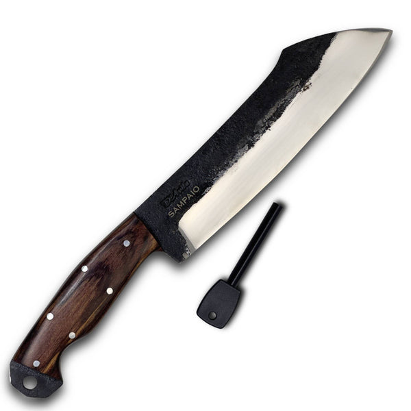 Faca Sampaio 8'' em Aço Inox, Cabo em Madeira com Pederneira, BrutPolida