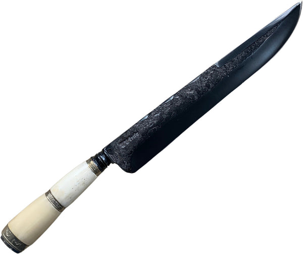 Faca Churrasco torneada 10", Aço Carbono, Cabo em Osso com Anel, BrutForj Fosfatizado