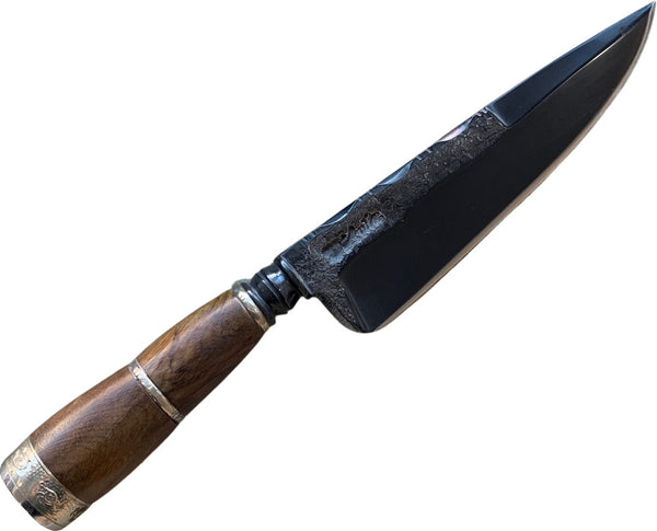 Faca Churrasco Torneada 6" em Aço Carbono, Cabo em Madeira com Anel, BrutForj Fosfatizado