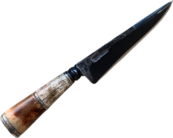 Faca Gaúcha Torneada 6" em Aço Carbono, Cabo em Osso Fossilizado, BrutForj Fosfatizado