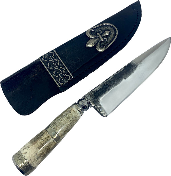 Faca Churrasco Torneada 6" em Aço Carbono, Cabo em Osso Fossilizado com Anel, BrutForj Polido