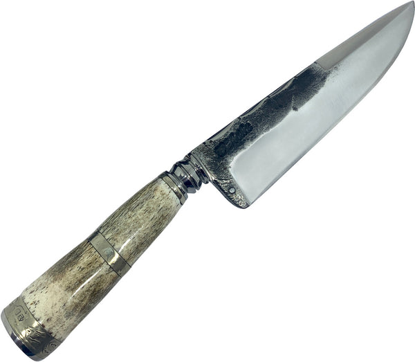 Faca Churrasco Torneada 6" em Aço Carbono, Cabo em Osso Fossilizado com Anel, BrutForj Polido