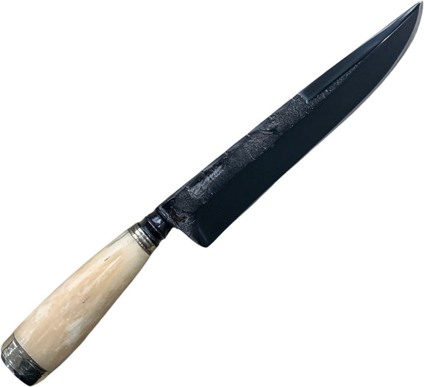 Faca Churrasco torneada 8", aço carbono, cabo em osso, brutforj fosfatizado