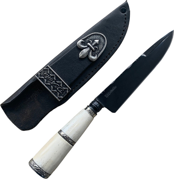 Faca Churrasco Torneada 6" em Aço Carbono, Cabo em Osso Fossilizado Fosfatizado