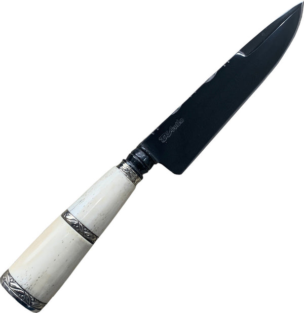 Faca Churrasco Torneada 6" em Aço Carbono, Cabo em Osso Fossilizado Fosfatizado
