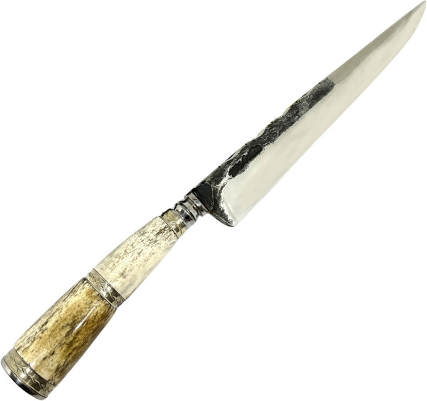 Faca Gaúcha Torneada 8'' em aço carbono, Cabo em osso com anel, brutforj polido