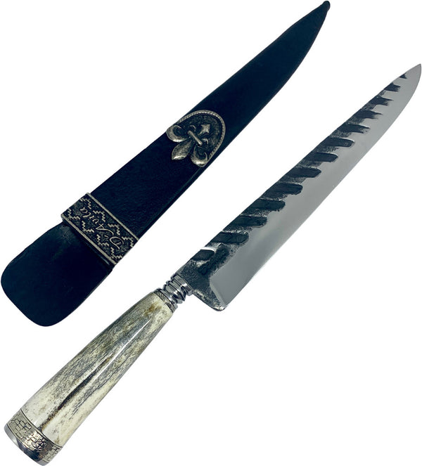 Faca churrasco Torneada 10" em Aço Carbono, Cabo em Osso Fossilizado, Tratorado