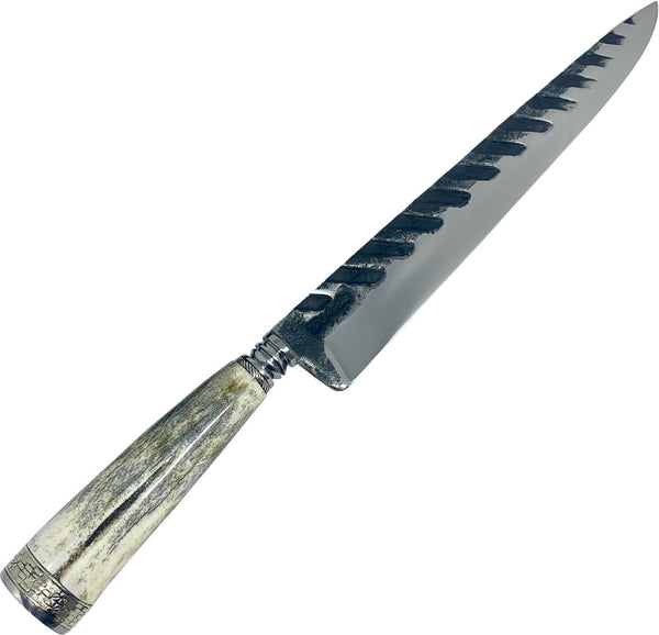 Faca churrasco Torneada 10" em Aço Carbono, Cabo em Osso Fossilizado, Tratorado