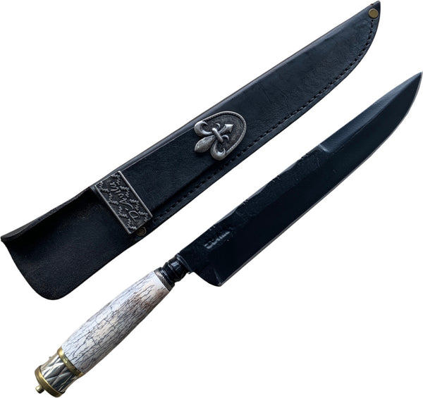 Faca Churrasco Torneada Especial 10" em Aço Carbono, Cabo em Osso Fossilizado, BrutForj fosfatizado