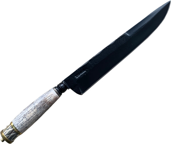 Faca Churrasco Torneada Especial 10" em Aço Carbono, Cabo em Osso Fossilizado, BrutForj fosfatizado