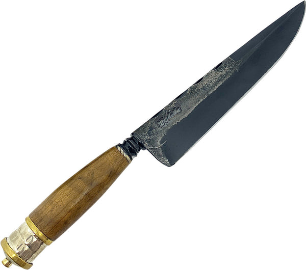 Faca Churrasco Torneada Especial 8" em aço carbono, cabo em madeira, brutforj fosfatizado