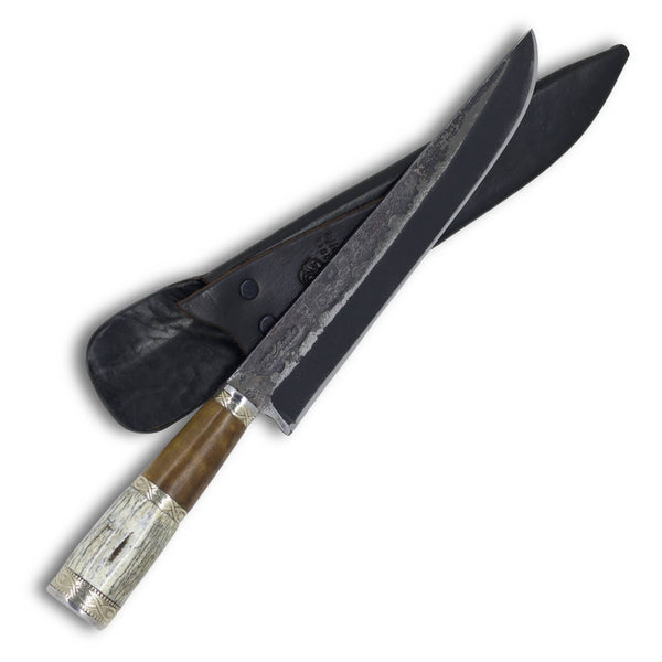 Faca Tradicional Churrasco Torneada 8'' em Aço Carbono, Cabo em Osso e Madeira, BrutForj Fosfatizado