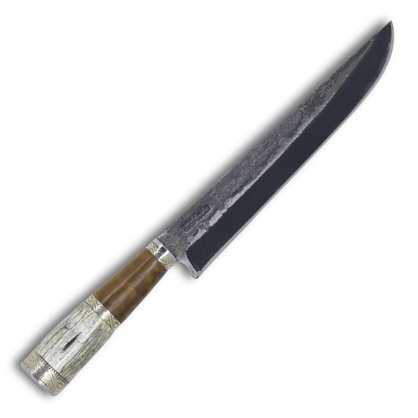 Faca Tradicional Churrasco Torneada 8'' em Aço Carbono, Cabo em Osso e Madeira, BrutForj Fosfatizado