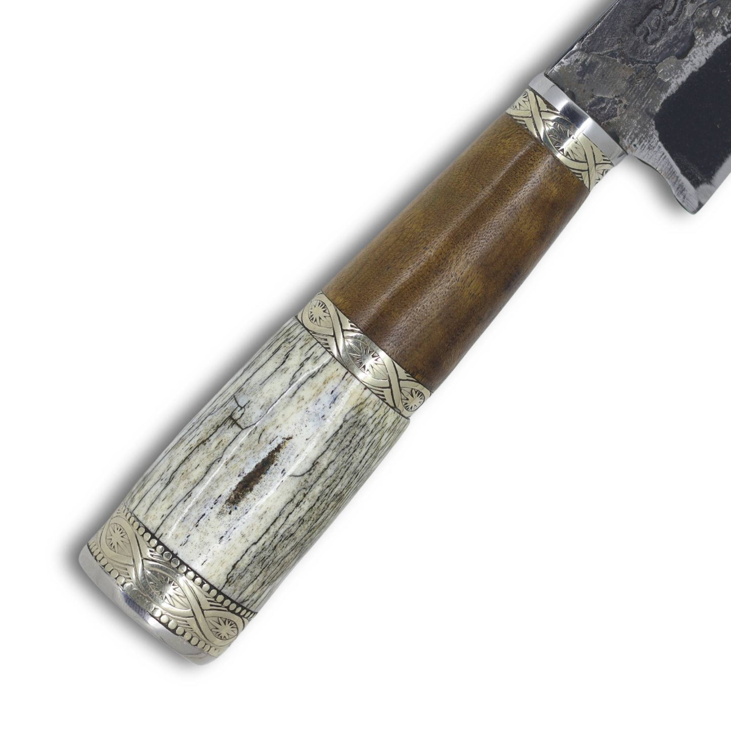 Faca Tradicional Churrasco Torneada 8'' em Aço Carbono, Cabo em Osso e Madeira, BrutForj Fosfatizado