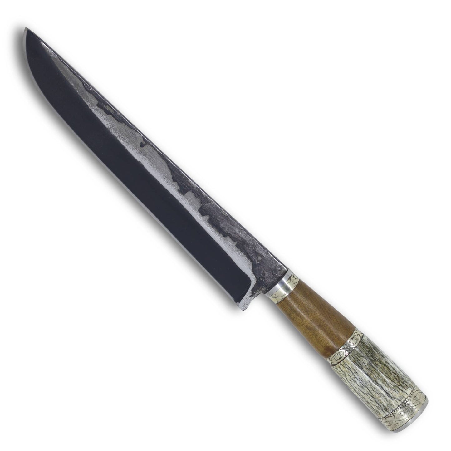 Faca Tradicional Churrasco Torneada 8'' em Aço Carbono, Cabo em Osso e Madeira, BrutForj Fosfatizado