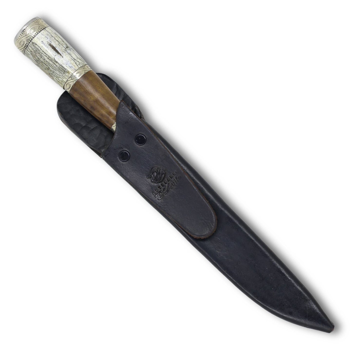 Faca Tradicional Churrasco Torneada 8'' em Aço Carbono, Cabo em Osso e Madeira, BrutForj Fosfatizado