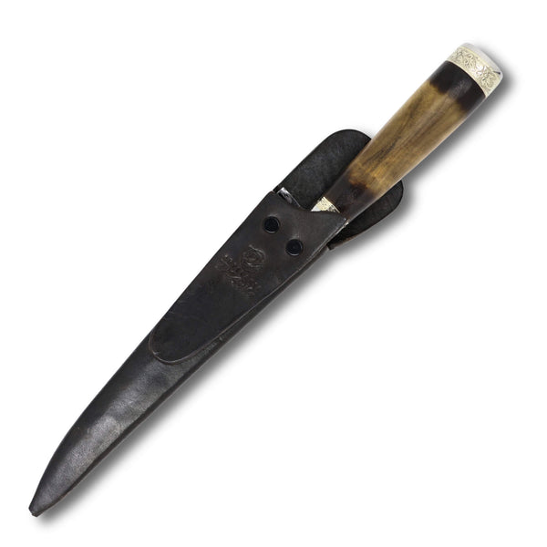 Faca Tradicional Gaúcha Torneada em aço carbono 8" Brut Forj Fosfatizado, cabo em madeira queimada.