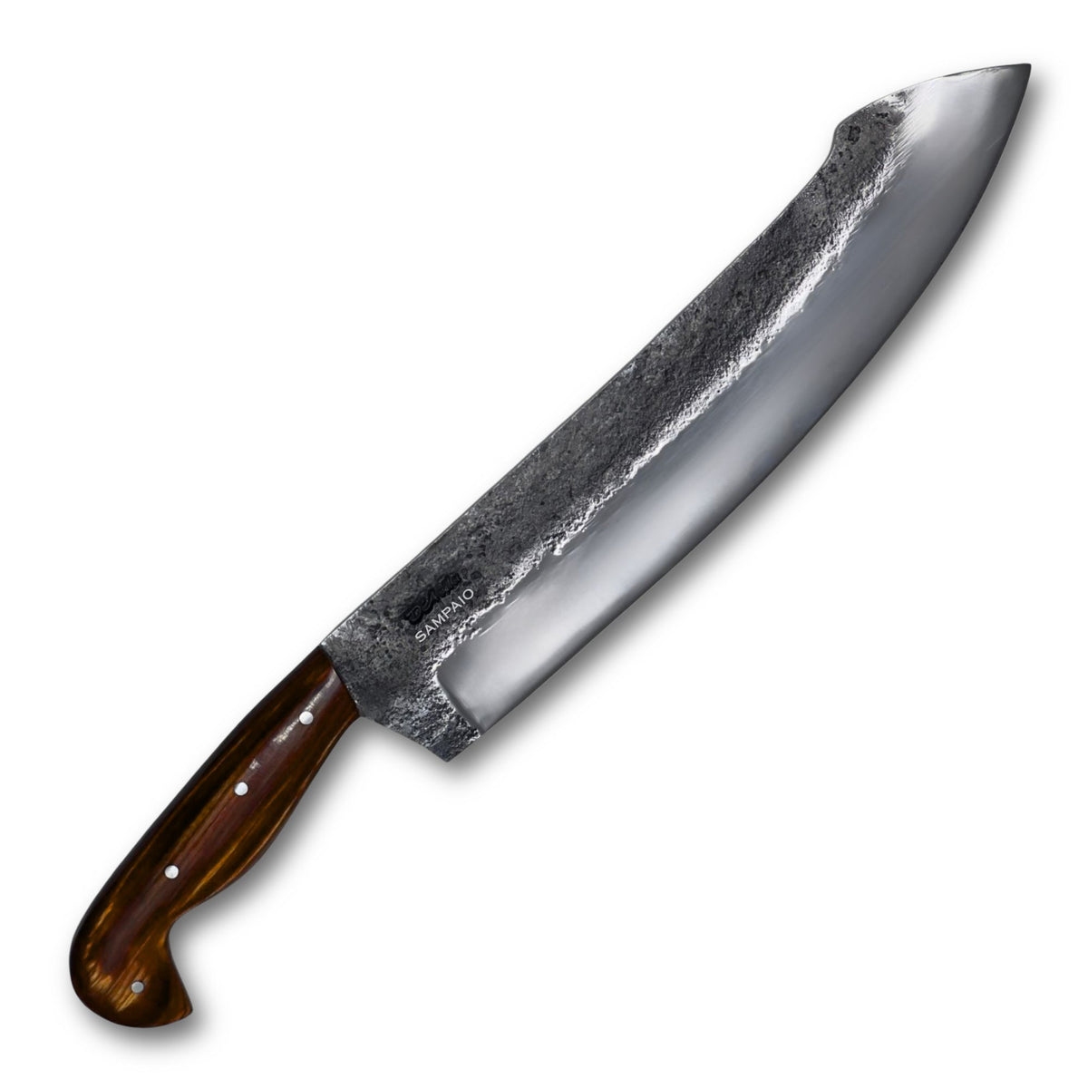 Facão Sampaio 12" em aço carbono, cabo em madeira, Brut Polido