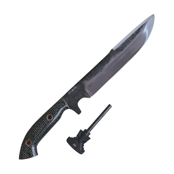 Facão Selva 10" em aço carbono, cabo em micarta com pederneira, brutfotj polido
