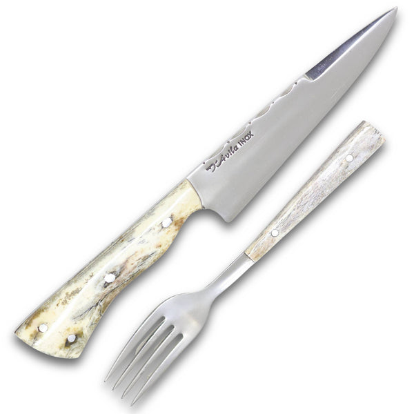 Faqueiro com 12 peças em Aço Inox com garfo e faca de 6", cabo em osso