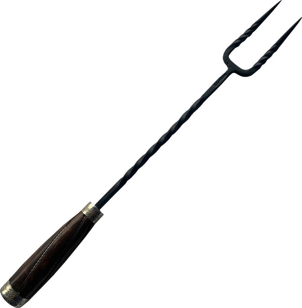 Garfo Rústico para Churrasco com cabo retovado em madeira.